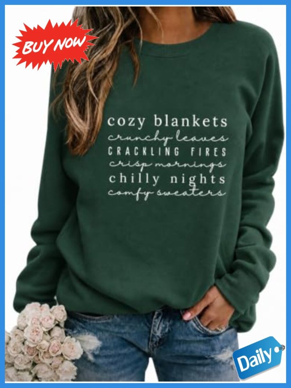 Cotton Blend Letter Print Crewneck Graphic Sweatshirt Pullover Women Fall